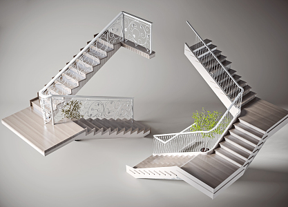 American Stair Wrought Iron Stair Combination 3d model