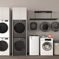 Modern Laundry Room With Various Stackable And Standalone Washing Machines In White Gray 3d model