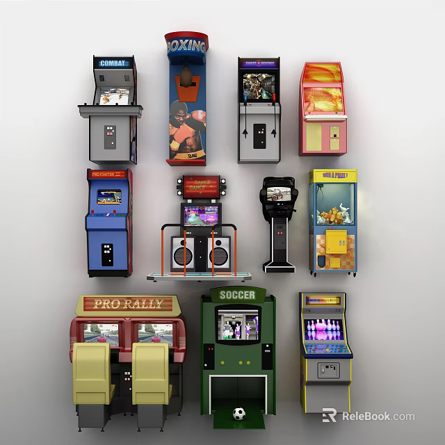 Vintage Arcade Entertainment Appliances With Various Colorful Models And Classic Styles 3d model 