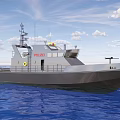 Modern Gray Warship Sailing On Blue Ocean With Superstructure And Deck 3d model