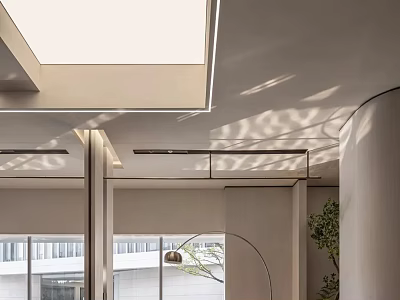 Modern Leisure Area With Skylight Natural Light Curved Design And Indoor Plants 3d model