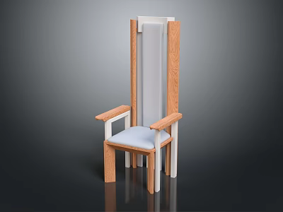 Modern Style Chair With Wooden Armrests White Frame And Light Blue Cushion 3d model