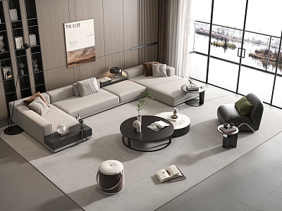 Minotti Sofa Coffee Table Combination Multi-person Corner Sofa Living Room Coffee Table Leisure Chair 3d model