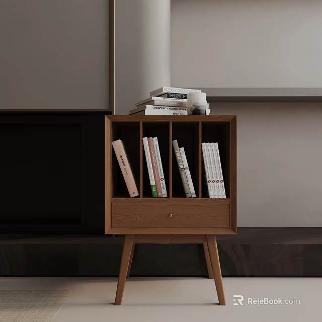 Modern Wooden Side Table With Drawer And Open Storage For Books And Decor Items 3d model 