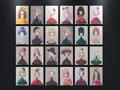Cartoon Style Female Character Portraits With Various Outfits And Hairstyles 3d model