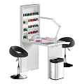 Professional Manicure Station With UV Lamp Nail Polish Tools And Succulent Plants On White Shelf