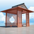 Ancient Chinese Pavilion With Traditional Roof Red Wooden Structure Blue Sky White Clouds Stone Ground