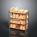 Sturdy Metal Storage Shelf With Stacked Cardboard Boxes On Each Tier