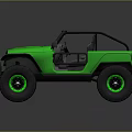 Green Open Top Off Road Vehicle With Large Tires And Green Rims