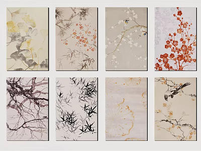 Square Rugs With Floral Branch And Bird Nature Inspired Patterns In Various Colors 3d model