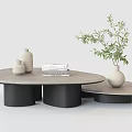 Elegant Modern Coffee Table With Concrete Top Wooden Legs And Green Plant Vase Books