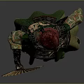 Traditional Attire Character With Red Headdress Holding Fan And Green Black Outfit