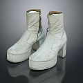 Stylish White Leather Boots with Platform Sole Block Heel and Side Zipper Design