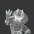Cartoon Reptile 3D Model Brown Body Pink Stripes Purple Eyes Waving Hand Smiling Expression