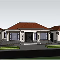 Modern Chinese Detached Villa Exterior With Black Roof Porch Columns And Flower Beds