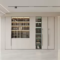 Modern Wine Cabinet with Glass Doors Displaying Wine Glasses and Bottles in Spacious Bright Room