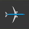 Blue Commercial Aircraft with White Logo on Fuselage Wings and Tail Design