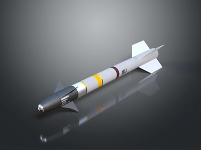 Tactical Military Weapon Missile With White Exterior Yellow Band And Stabilizing Fins 3d model