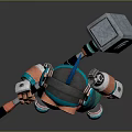 Cartoon Style Character With Green Vest Blue Pants Headphones Goggles And Large Hammer