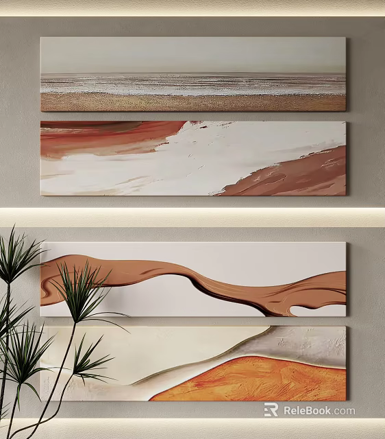 Abstract Painting With Wavy Lines And Brown White Tones For Contemporary Wall Art 3d model 