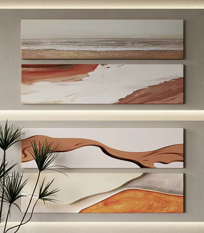 Abstract Painting With Wavy Lines And Brown White Tones For Contemporary Wall Art 3d model