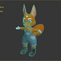 Cute Orange Fox Cartoon Character In Blue Overalls With Big Ears And Open Arms