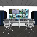 Surveillance Room With Multiple Monitoring Screens Control Desk And Server Racks