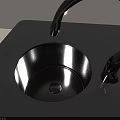 Soft Lit Modern Minimalist Cabinet With Sink And Long White Countertop On Cylindrical Leg