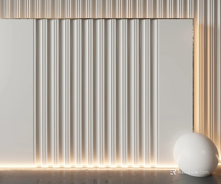 Modern Feature Wall With Vertical Striped Design Soft LED Lighting And White Sphere Decor 3d model 