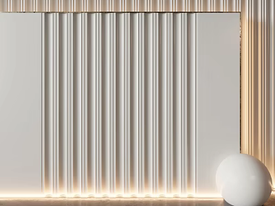 Modern Feature Wall With Vertical Striped Design Soft LED Lighting And White Sphere Decor 3d model