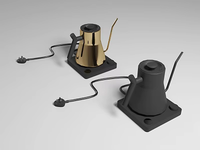 Modern Electric Kettles in Gold and Black with Base and Power Cord for Daily Use Design 3d model