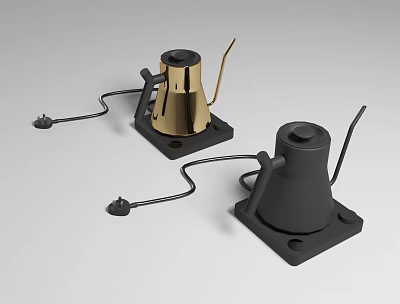 Modern Electric Kettles in Gold and Black with Base and Power Cord for Daily Use Design 3d model