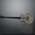 White Modified Electronic Electric Guitar With Stickers And Buttons On Body