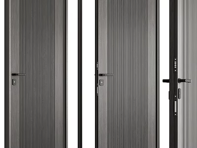 Modern Gray Swing Door With Vertical Stripes And Sleek Interior Design 3d model