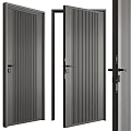 Modern Gray Swing Door With Vertical Stripes And Sleek Interior Design