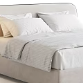 Modern Double Bed With Upholstered Headboard White Linen Sheets And Soft Pillows 3d model