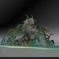Exquisite White Dragon Decorative Sculpture With Pine Trees Mountain Peaks And Colorful Flowers