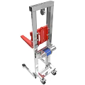 Mobile Hydraulic Lift Equipment With Red Forks Silver Metal Frame And Wheels