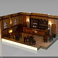 Vintage Pub Interior With Wooden Bar Counter Wine Racks And Wall Lamps