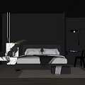 Modern Bedroom Interior With Dark Walls Minimalist Bed Pendant Light And Area Rug