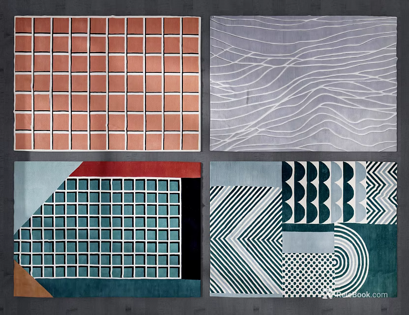 Stylish Square Rugs With Various Patterns Including Grid Wave And Chevron For Home Decor 3d model