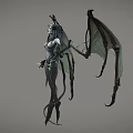 Eerie Dark Fantasy Game and Movie Character with Horns Wings Skeletal Features and Tail
