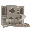 Wooden Play Equipment with Slide Stairs Arched Openings Soft Pillows and Colorful Balls