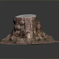 Natural Wooden Stone Tree Stump Decorative Ornament With Textured Surface And Round Base
