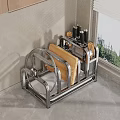 Stainless Steel Kitchen Utensil Storage Rack With Chopping Boards And Knives
