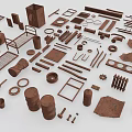 Assorted Metal Mechanical Parts Collection With Industrial Components And Frames 3d model