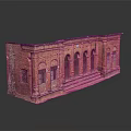 Red Brick Building Model With Arched Windows And Front Steps Detailed Facade