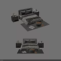 Modern Double Bed Interior With Nightstands Bedding Area Rug And Decor Items