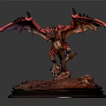 Mythical Red Winged Dragon Sculpture With Detailed Claws And Rock Base