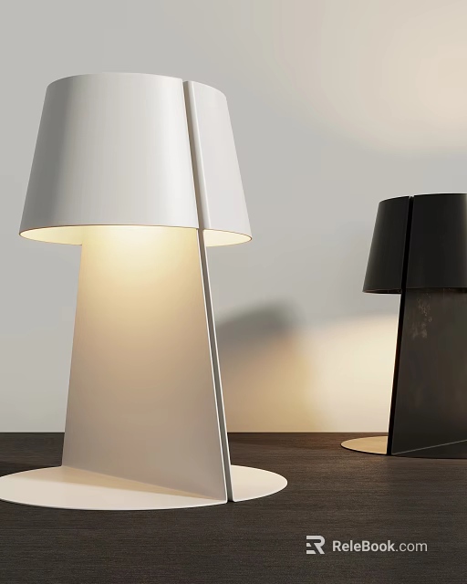 Modern White And Black Table Lamps With Metal Base And Soft Glow On Dark Desk 3d model 